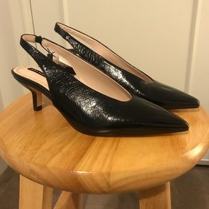 Zara Black Patent Leather Slingback Pump Heel